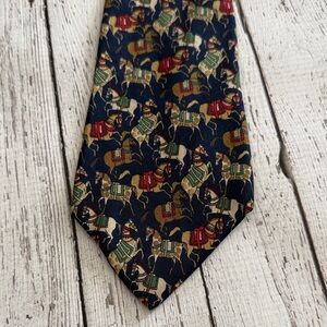 Salvatore Ferragamo Navy Silk Tie with Equestrian Horse Pattern